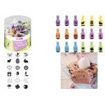 HEYDA Mini-Motivstempel-Set "Spring", Klarsicht-Runddose Motiv-Durchmesser: 12 mm, Stempel aus Holz, farbig lackiert, - 36 Stück (204888686)