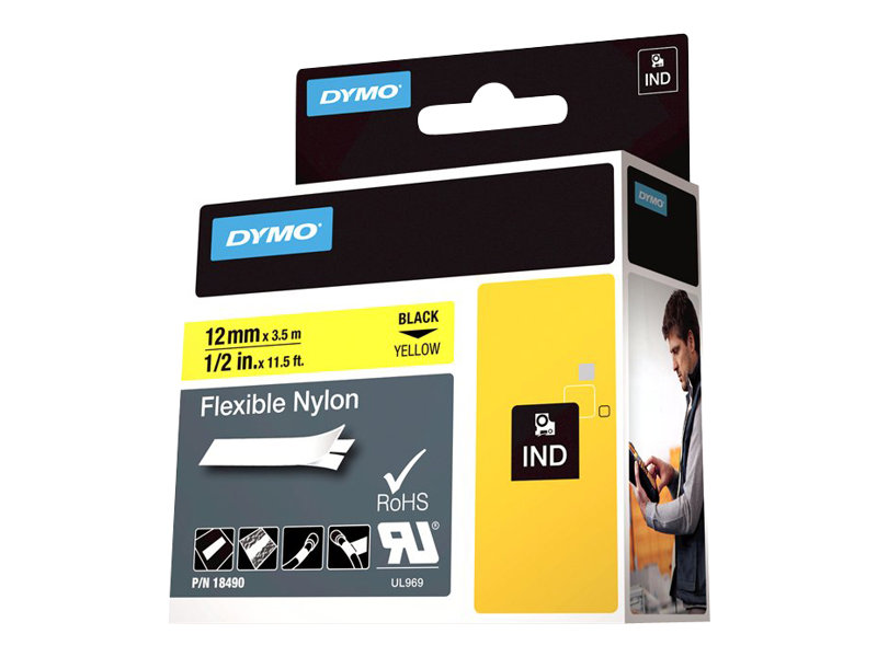 DYMO Rhino Beschriftungsband Flexibles Nylon 12 mm x 3,5 m Schwarz auf Gelb