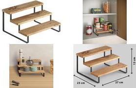 metaltex Gewürzregal/Gewürztreppe York LAVA, 3 Stufen Regalböden aus geöltem Akazienholz, rutschfeste Puffer, - 1 Stück (350806000)