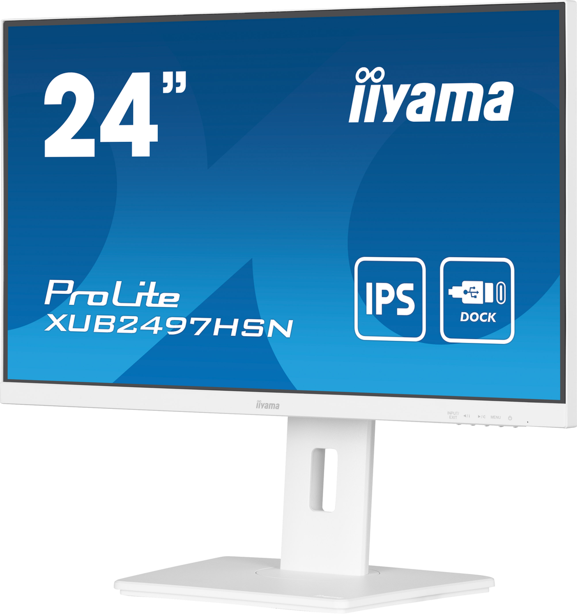 iiyama 24" WHITE IPS-panel, 1920x1080, USB-C Dock (65W PD, LAN, DP-OUT, USB3x3.2+1xC(7,5W)) 15cm Height Adj. Stand, 1ms, 300cd/m², Speakers, USB-C, HDMI, DisplayPort [Energieklasse E] (XUB2497HSN-W2)