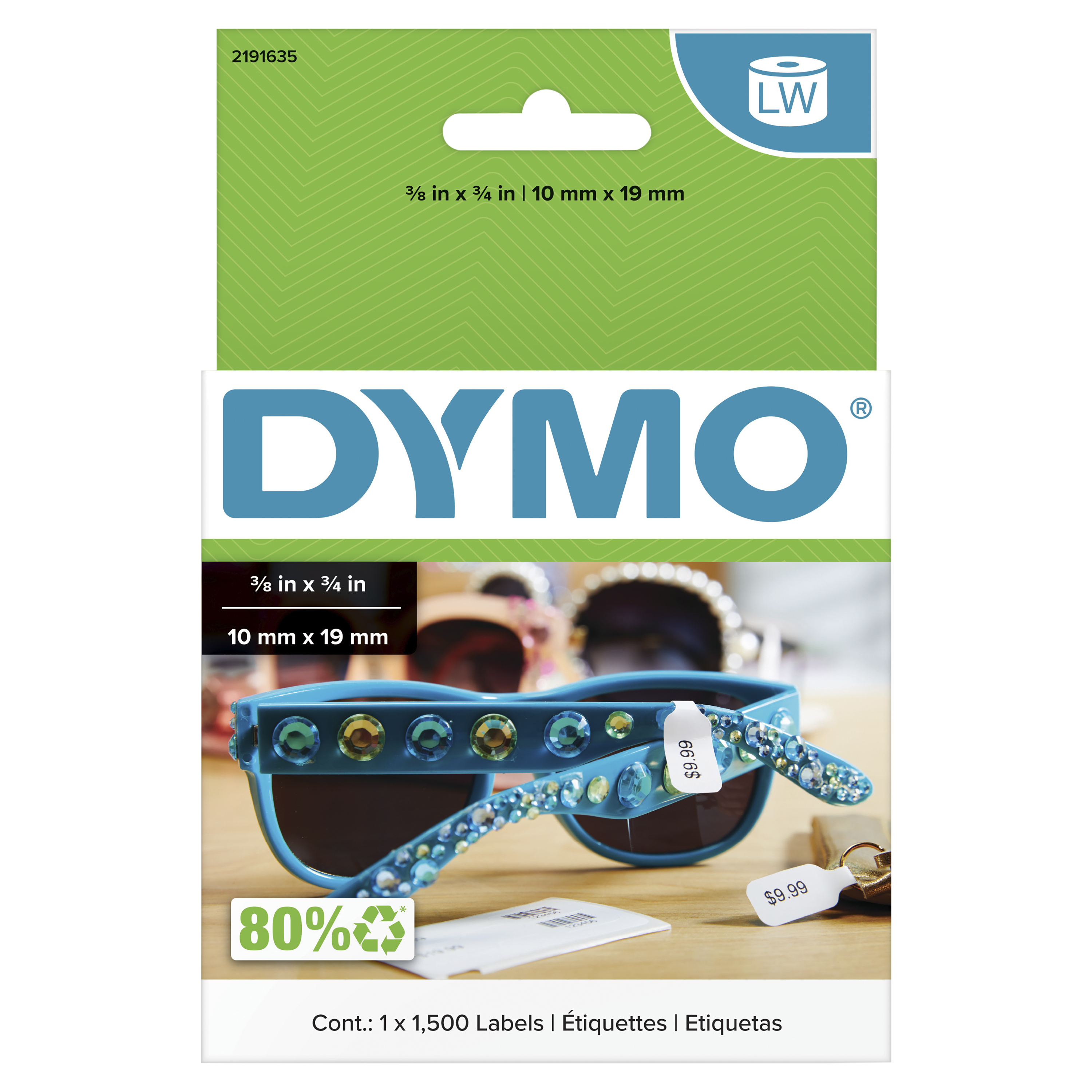 DYMO LabelWriter Schmuck-Etiketten 10 x 19 mm 1500 Etiketten Weiß