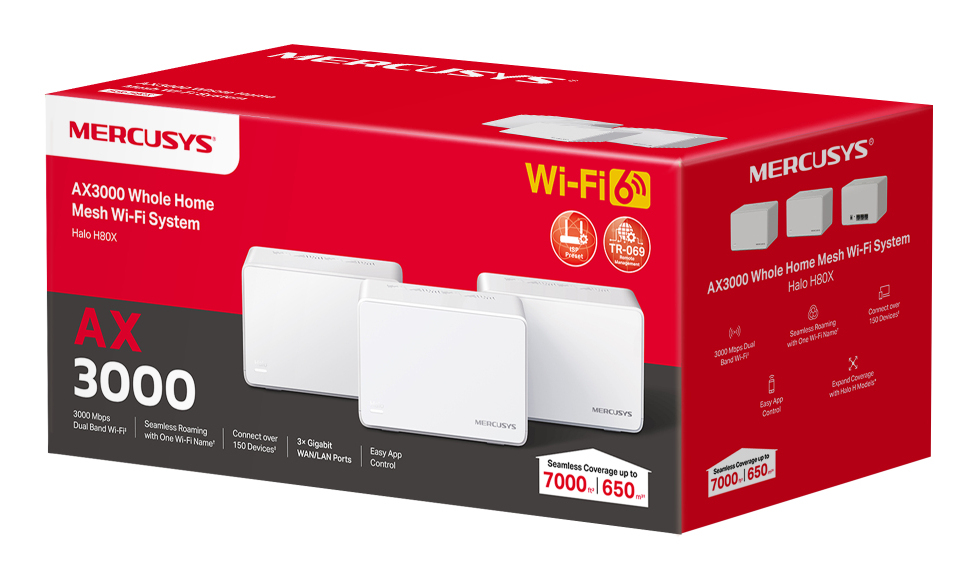 Mercusys Halo H80X V1 Mesh-WLAN-System Wi-Fi 6 3 Gbps Weiß