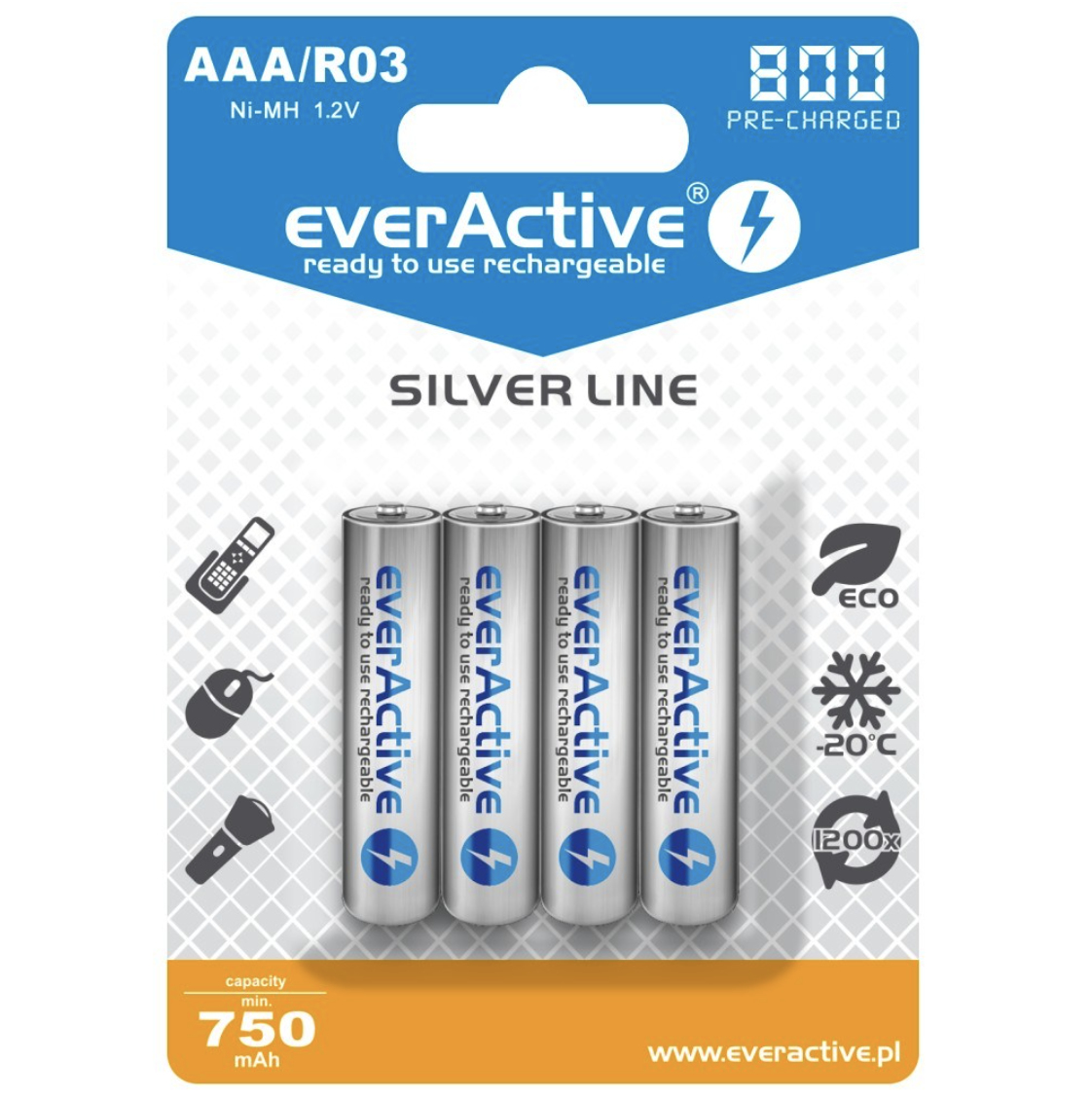 EverActive EVHRL03-800 NiMH AAA Akku 1,2 V 800 mAh 4er-Set