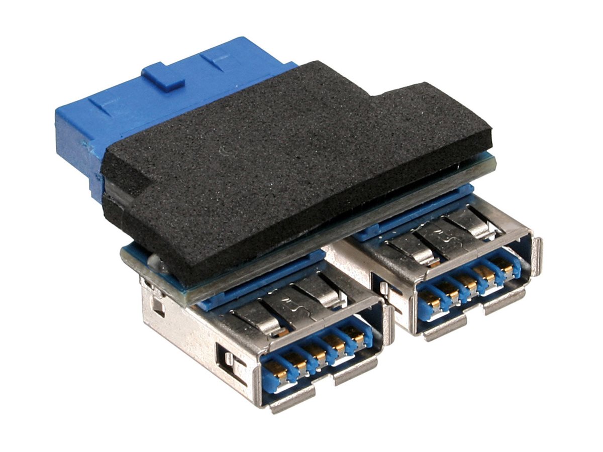 InLine USB 3.0 Adapter 2x USB A Buchse auf 19-poliger Pfostenanschluss 5 cm Schwarz, Blau