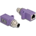 Delock M12 Adapter D-kodiert 4 Pin Stecker zu RJ45 Buchse Cat.5e mit Befestigungsloch gerade violett (60669)