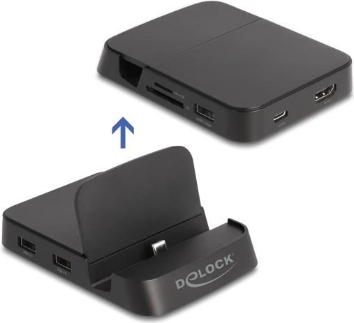 Delock Smartphone Dockingstation 4K mit integrierter Halterung - HDMI / USB / Hub / SD / Micro SD für Android oder Windows (88018)