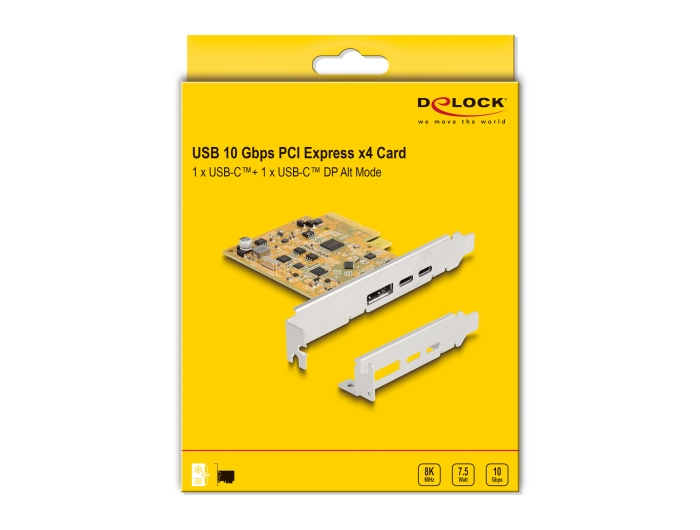 Delock USB-Adapter PCIe 3.0 x4 mit 2x USB 3.2 Gen 2 USB-C und DisplayPort Low-Profile