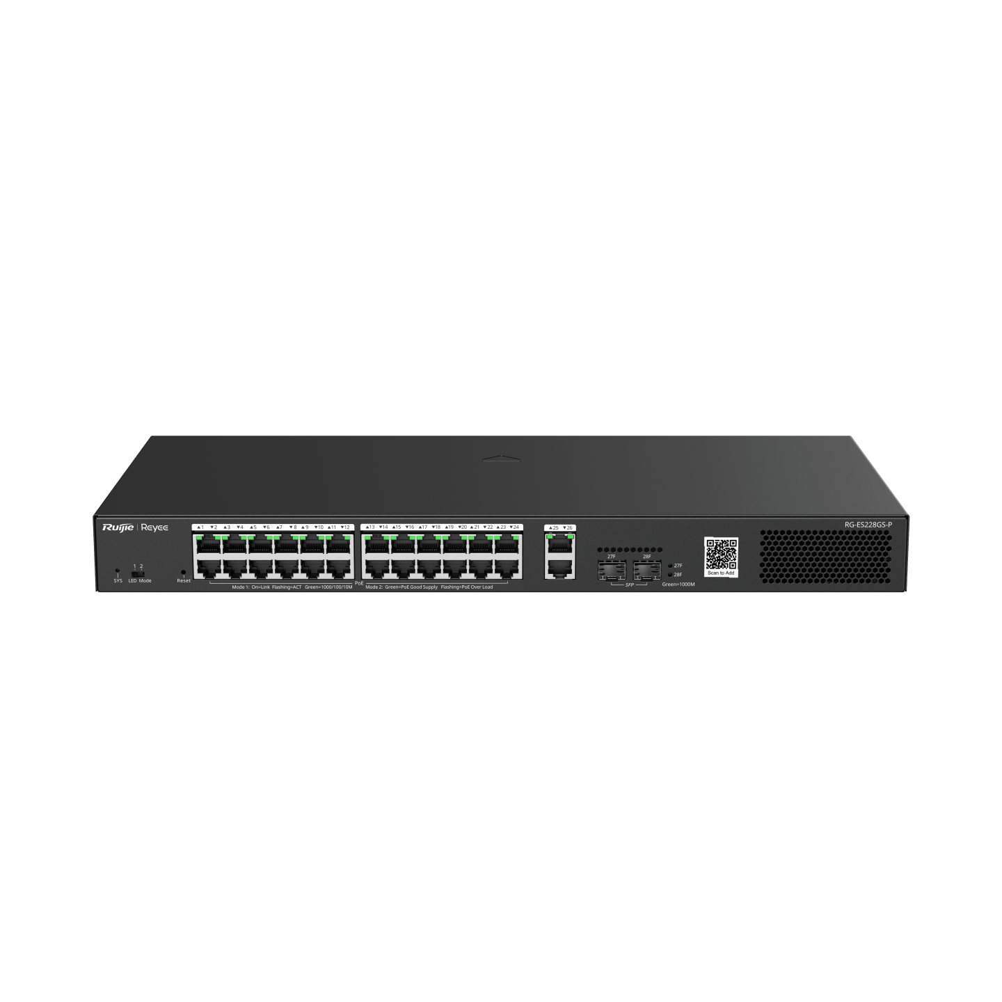 Ruijie Reyee RG-ES228GS-P Managed Switch 28 Ports 370 W PoE Schwarz