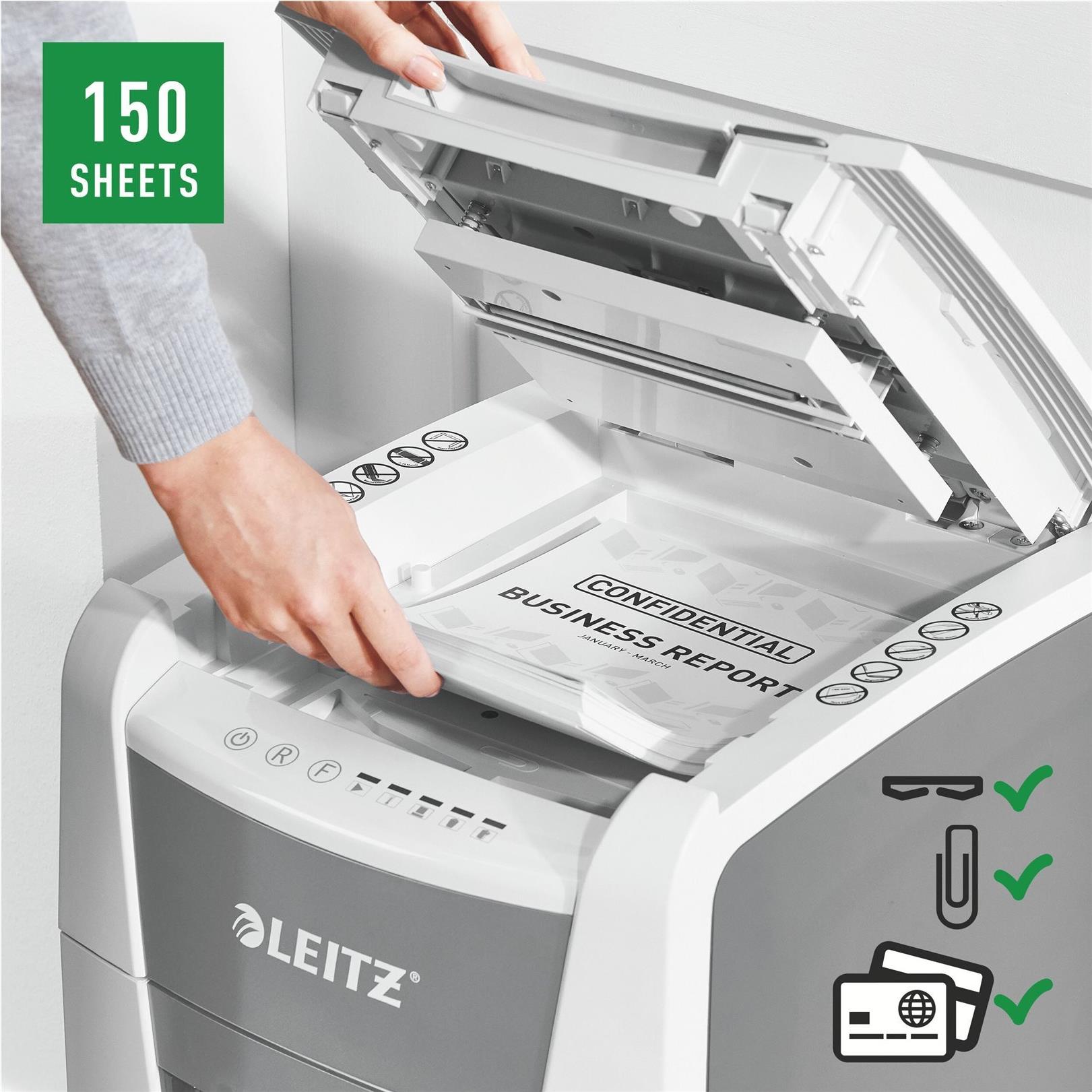 Leitz IQ AutoFeed Office 150 P4 Aktenvernichter Kreuzschnitt P4 Grau, Weiß