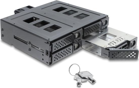 Delock 5.25? Wechselrahmen für 4 x 2.5? SATA oder SAS HDD / SSD mit Schloss (47141)