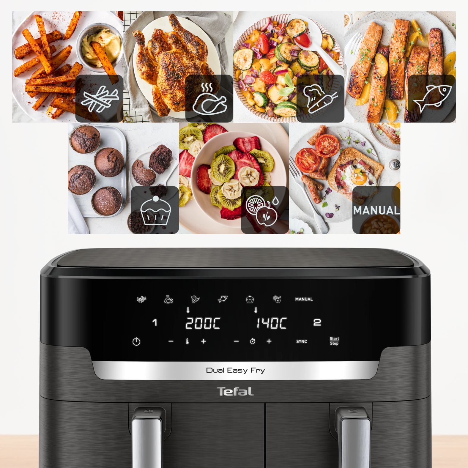Tefal Dual Easy Fry EY942HE0 Doppel-Heißluftfritteuse 11 l 2020 W Grau