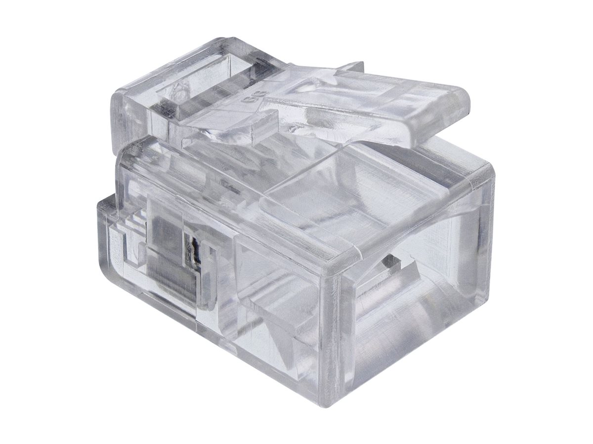 InLine Modularstecker 6P4C RJ11 für Rundkabel, Crimpen, 10er Pack, Transparent/Weiß