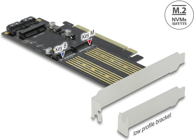 Delock Speicher-Controller 90486 PCIe 4.0 x16 mit 2x M.2 und 1x mSATA Low Profile Silber