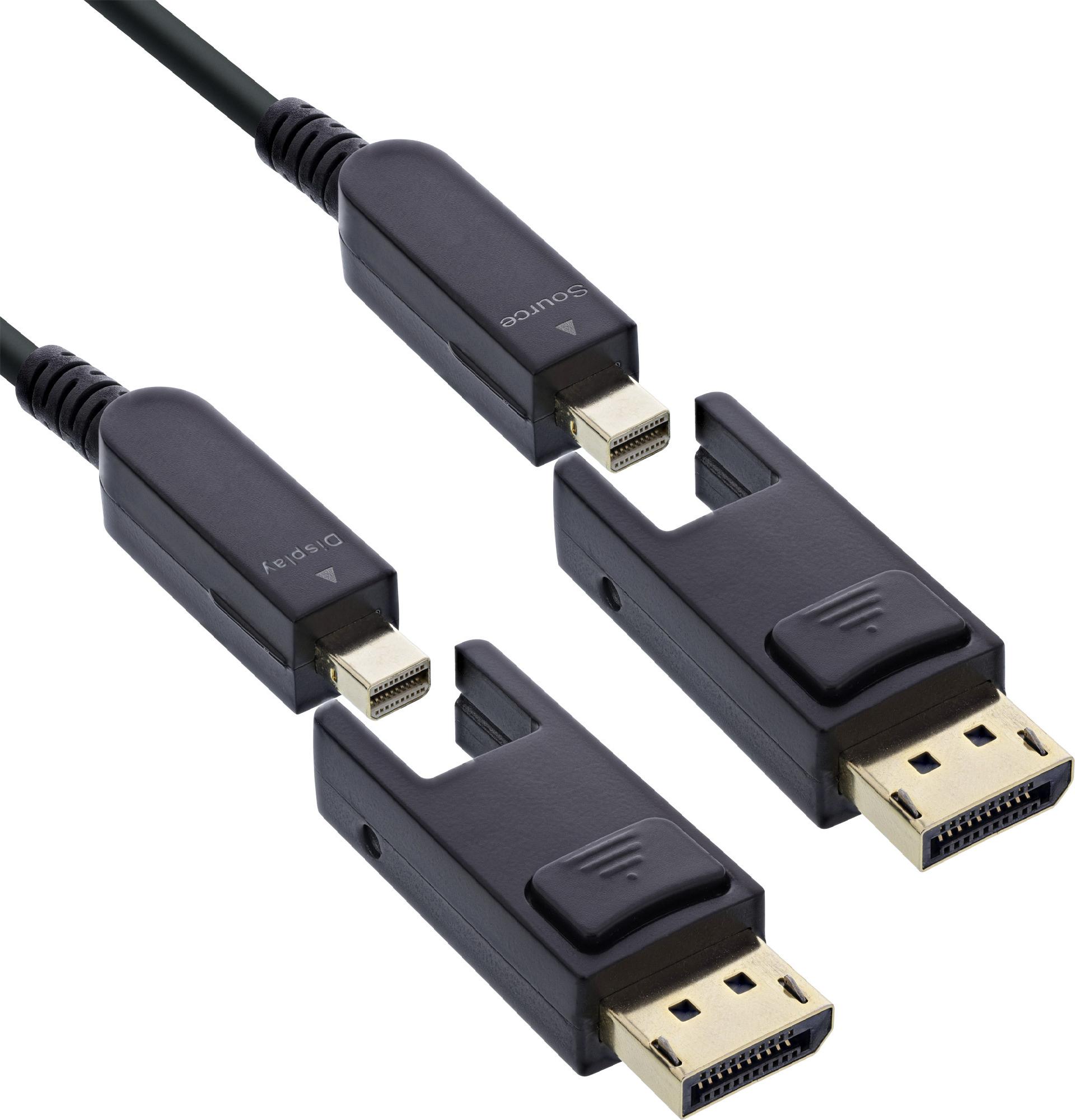 InLine DisplayPort 1.4 AOC Kabel 8K@60Hz 15 m abnehmbarer DisplayPort Stecker Schwarz