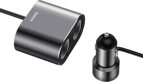 Staubsauger Baseus Car Power Extension - Stecker -> 2 Steckdosen (max. 80W) + 2xUSB 3,1A, schwarz (6953156296923)