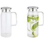 APS Glaskaraffe mit Deckel, 1,5 Liter, Glas/Edelstahl Behälter aus Glas mit Griff, Deckel aus Edelstahl, - 1 Stück (10792)