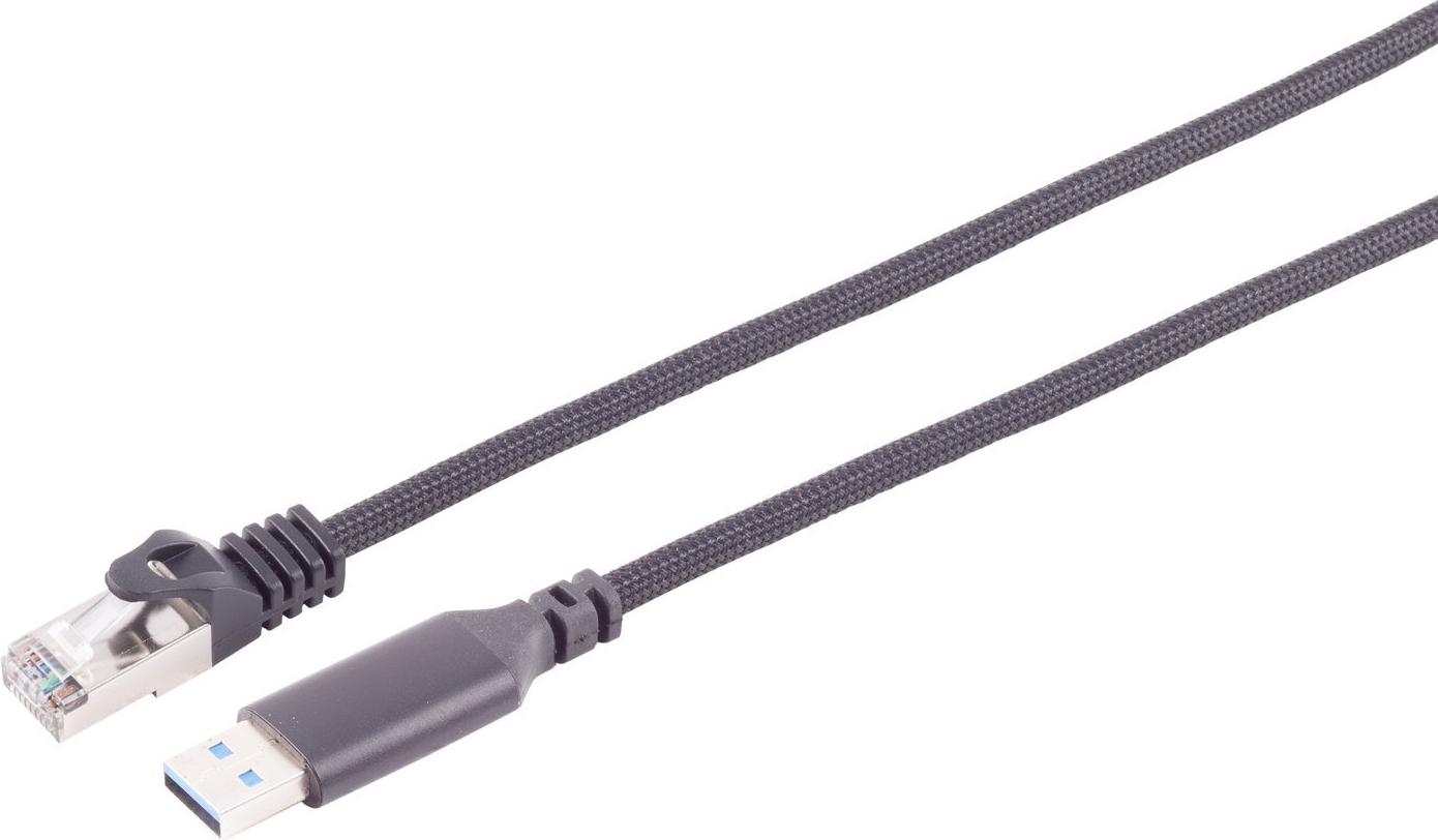 S/CONN maximum connectivity USB-A LAN Adapterkabel 1G, USB Typ A Stecker auf RJ45, ALU, schwarz, 1m (14-52025)