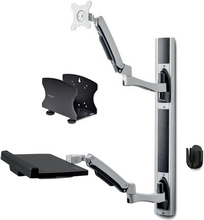 StarTech.com Wall Mount Workstation, VESA Mount For 32" Monitors (22lb/10kg), Fully Articulating Arms For Single Monitor Mount & Keyboard Tray, Includes Desktop Computer/PC Bracket (2PASTSC-WALL-MOUNT)