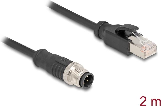 Delock M12 Kabel D-kodiert 4 Pin Stecker zu RJ45 PVC 2 m (80851)