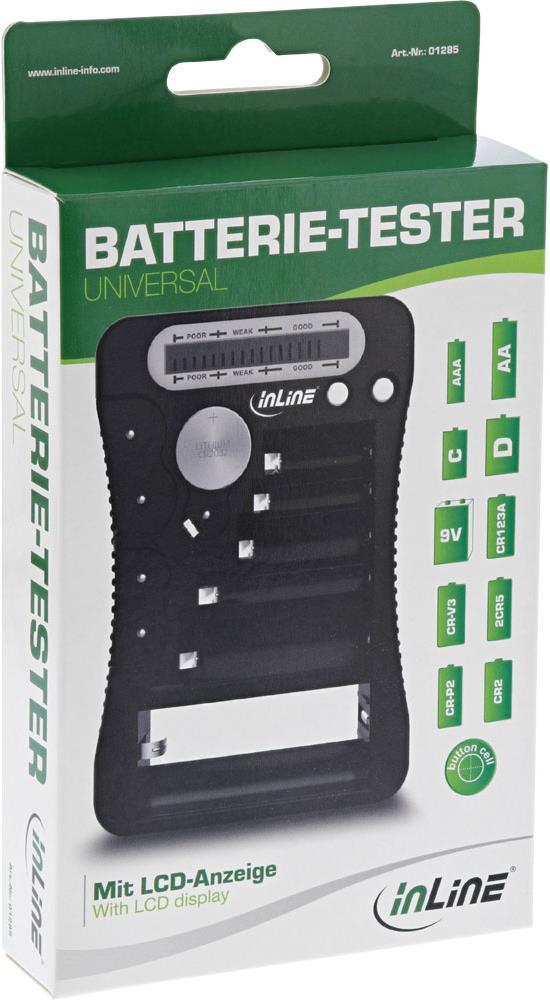 InLine® Batterie-Tester mit LCD-Anzeige, für Rund- und Knopfzellen sowie 9V-Block (01285)