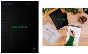 RHODIA Notizblock GREENPAD, DIN A4+, kariert, schwarz Maße 210 x 318 mm, kopfseitige Heftung, Papier 90 g/qm, - 1 Stück (19991C)
