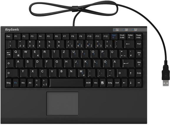 KeySonic ACK-540U+ Mini-Tastatur mit Smart-Touchpad USB QWERTY UK Schwarz