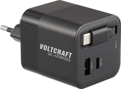 VOLTCRAFT UC-45W002 USB Ladegerät 45 W 1x USB-A, 2x USB-C® USB PD Schwarz Innenbereich GaN, USB Power Delivery (USB-PD), Schnellladegerät (VC-17330925)