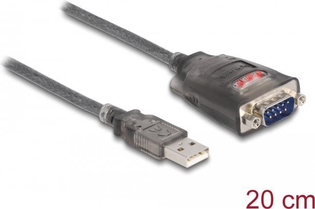 Delock Adapter USB 2.0 Typ-A zu 1 x Seriell RS-232 D-Sub 9 Pin Stecker mit Muttern mit 3 x LED 0,2 m (61412)