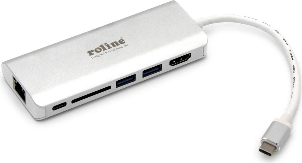 ROLINE 12.02.1037 Notebook-Dockingstation & Portreplikator Verkabelt USB 3.2 Gen 1 (3.1 Gen 1) Type-C Silber (12.02.1037)