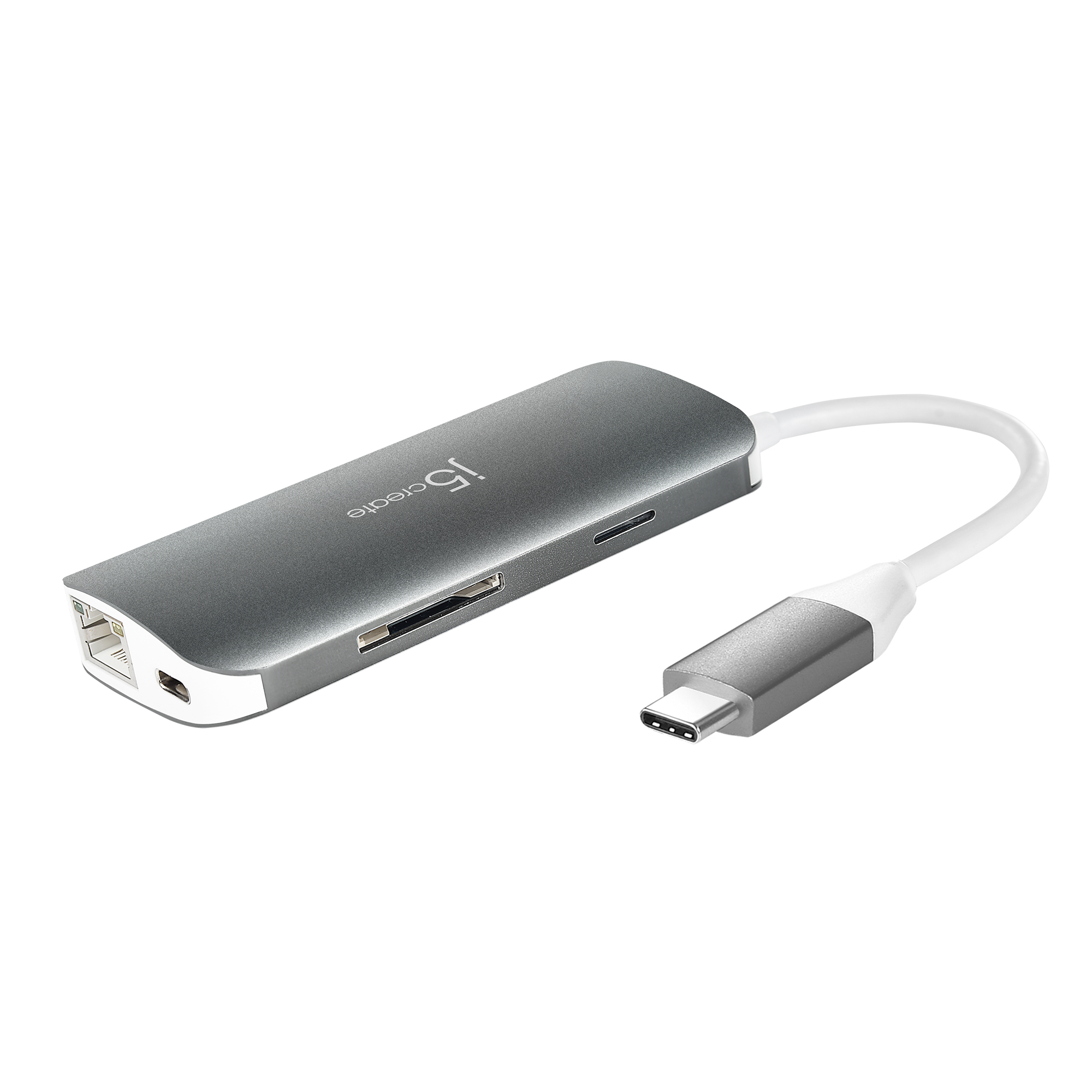 j5create JCD383-N USB-C 9-in-1 Multi Adapter Dockingstation Aluminium Silber, Weiß