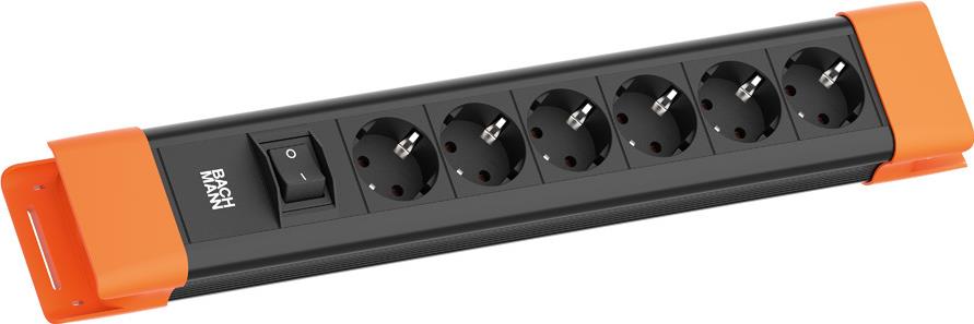 Bachmann CONNECTUS 6xCEE7/3 1xSchalter 2.0m CEE7/7 Schwarz/Orange (BM005917)