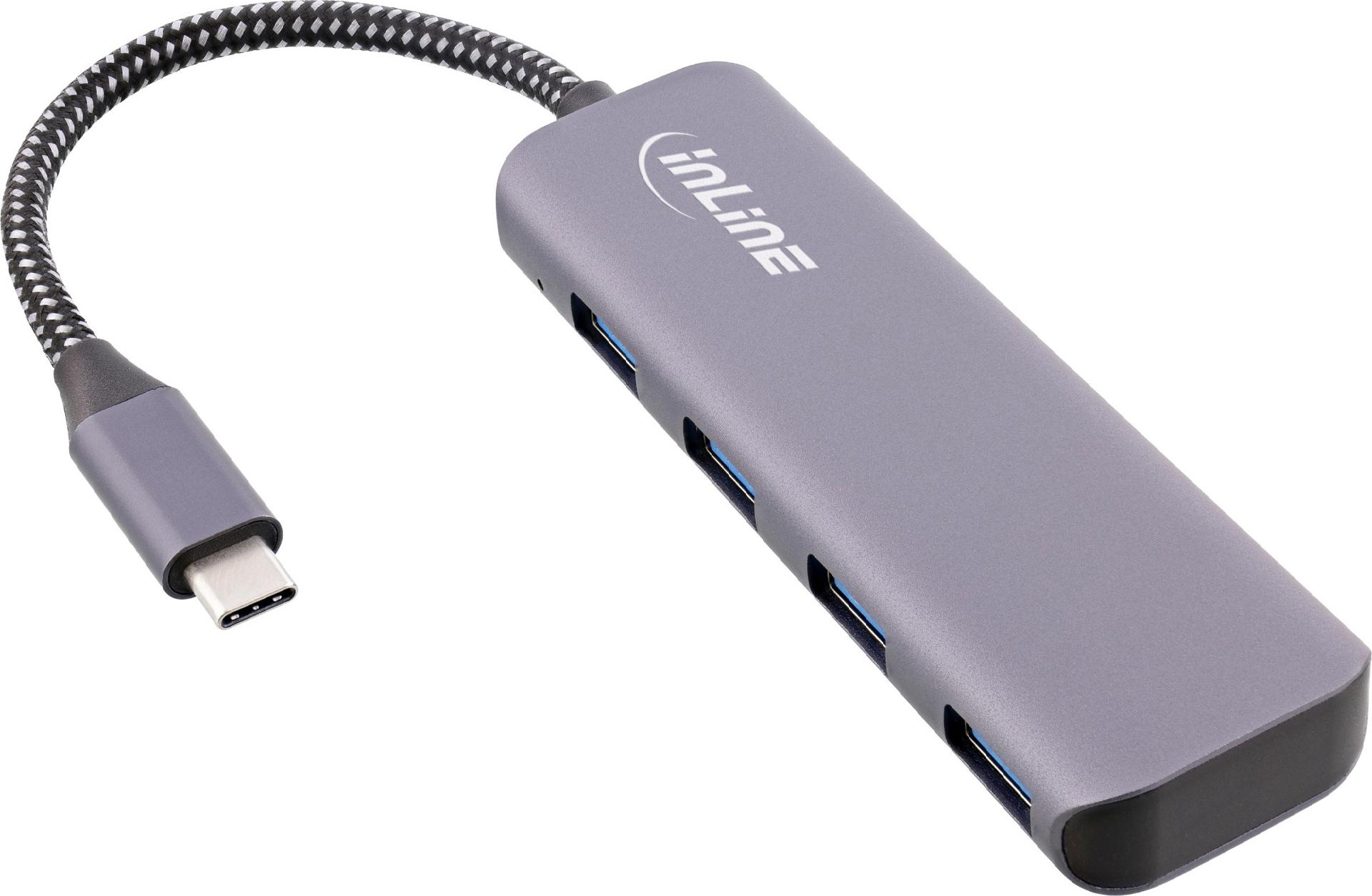 InLine USB 3.2 Hub USB-C auf 4x USB-A 10 Gbit/s Metallgehäuse Grau