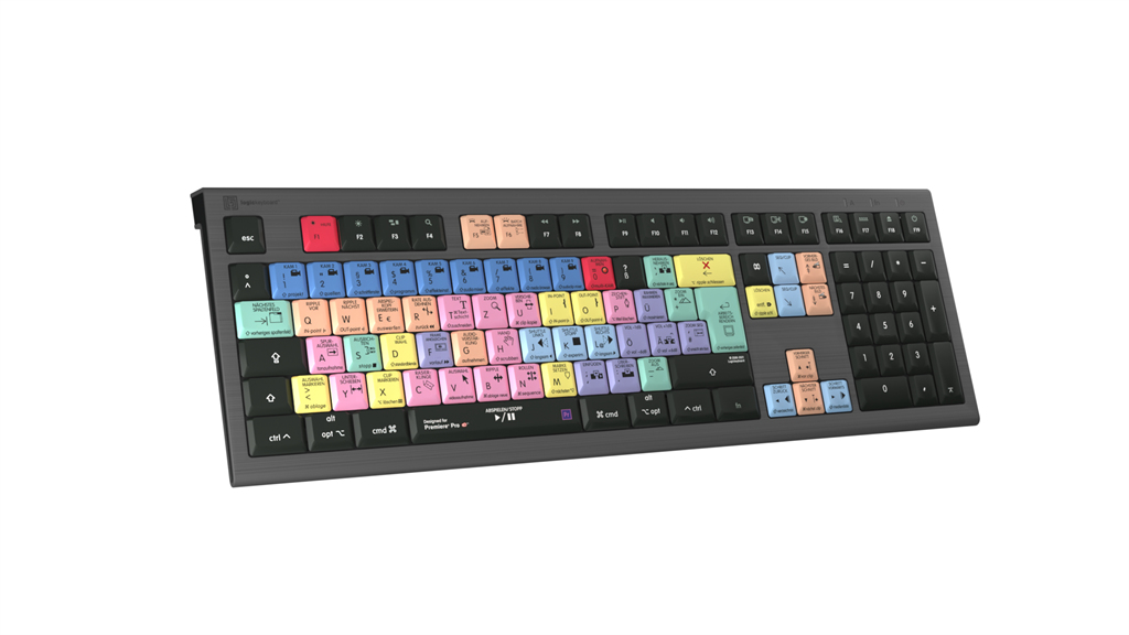 Logickeyboard Adobe Premiere Pro CC Astra 2 Kabelgebundene Tastatur USB QWERTZ LED Grau