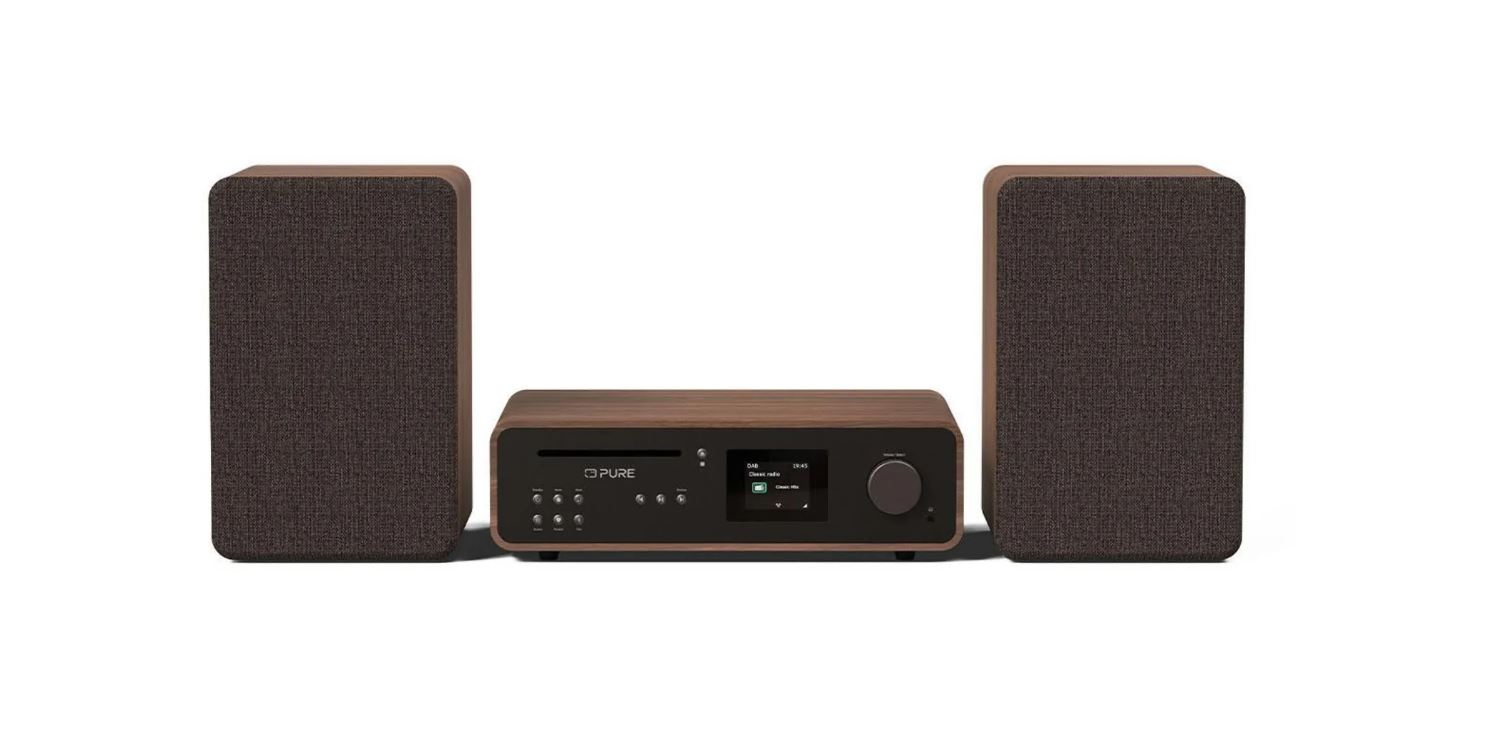 Pure Classic Stereo HiFi-Audiosystem 100W DAB+ Bluetooth WLAN CD Schwarz Walnuss