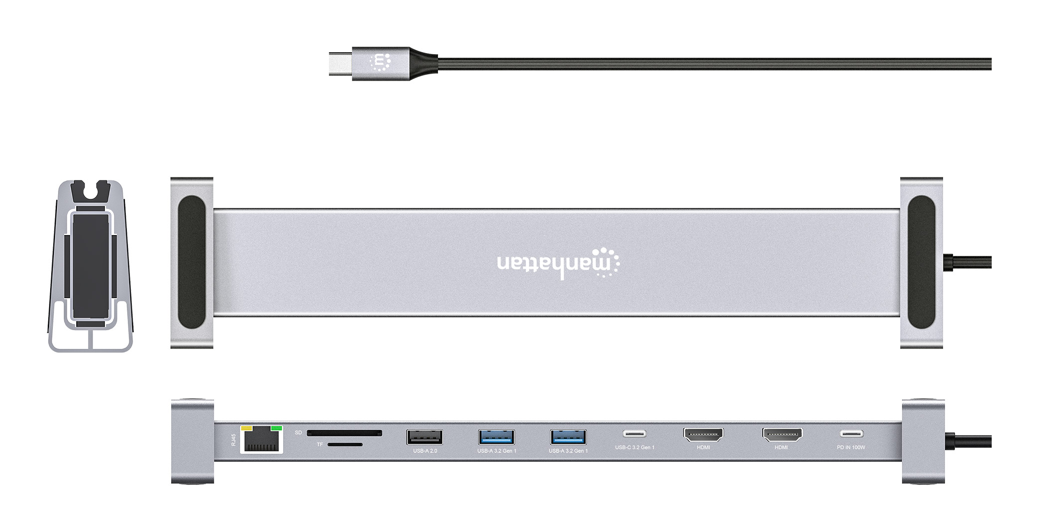 Manhattan 10-in-1 Dockingstation USB-C 3.2 Gen 1 2xHDMI 1GbE Silber