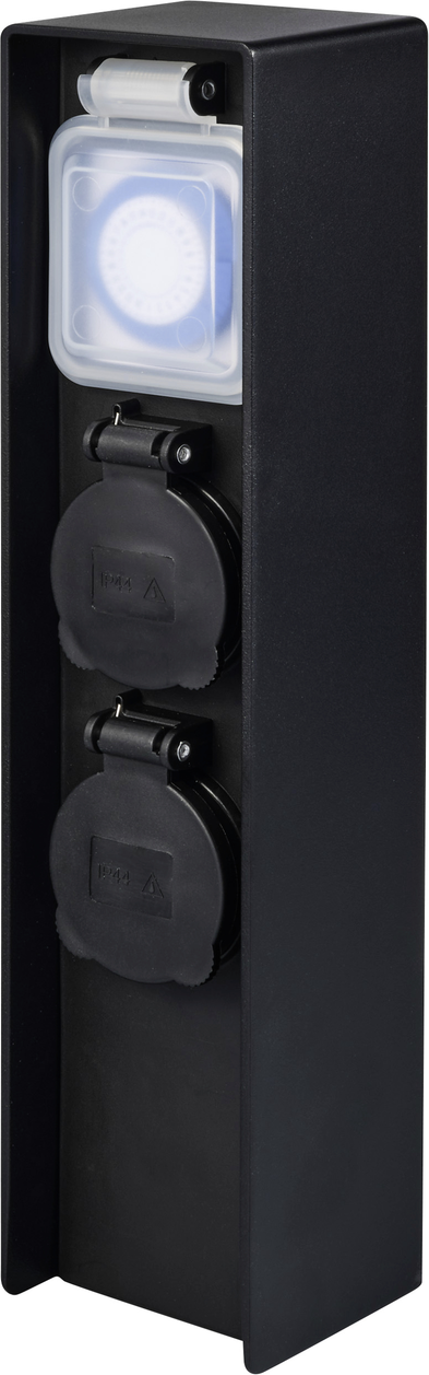 Sygonix SY-6121656 Gartensteckdose 2-fach mit Zeitschaltuhr IP44 Schwarz Erdspieß