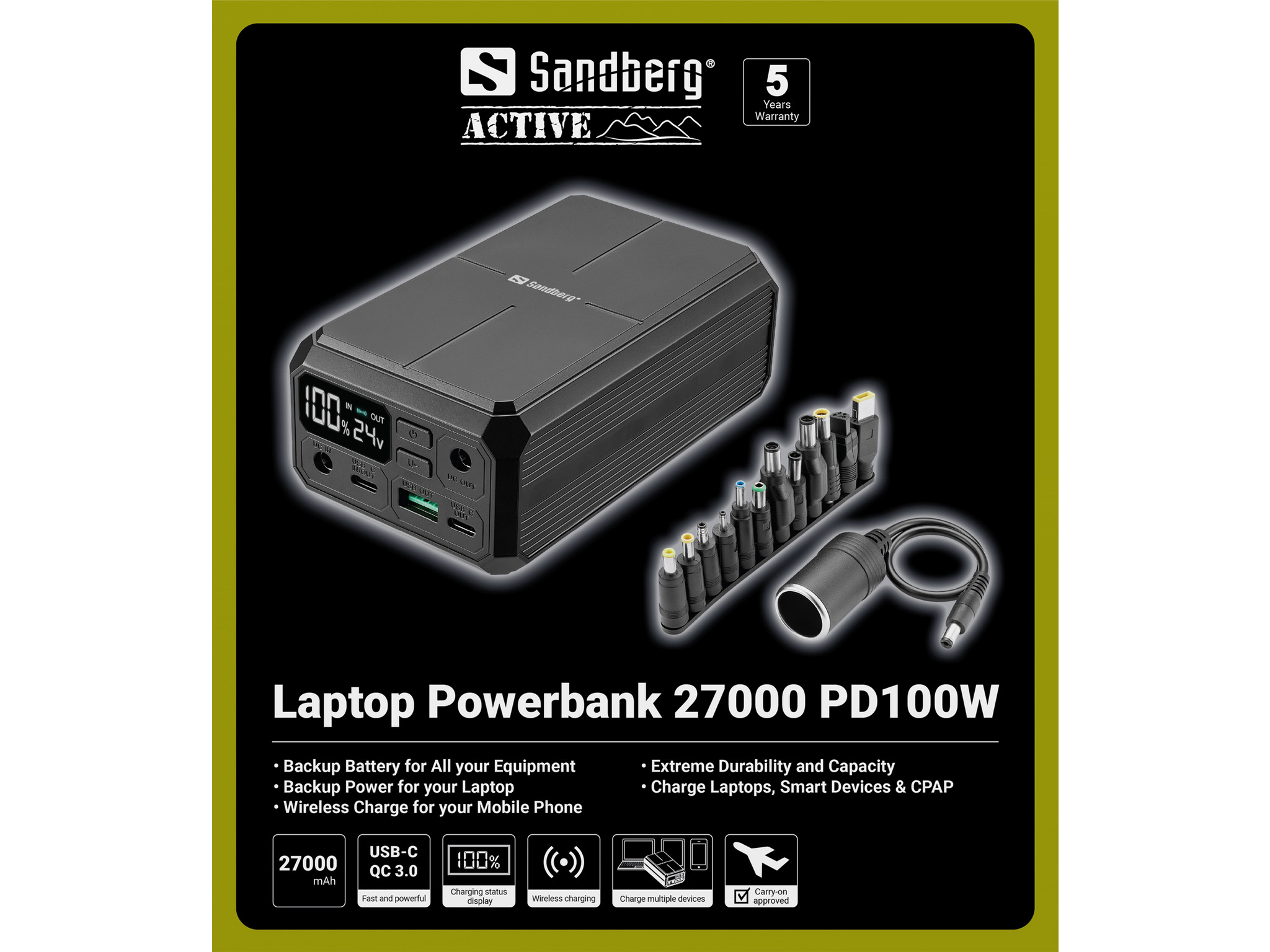 SANDBERG Laptop Powerbank 27000 PD100W Schwarz