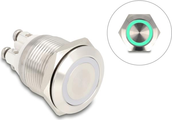 Delock Drucktaster zum Einbau 19 mm 4 x Schraubklemme LED grün (20978)