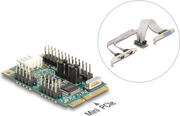 Delock Mini PCIe I/O PCIe full size 1 x Parallel, 2 x Seriell RS-232 mit Spannungsversorgung 5 V / 12 V (95277)