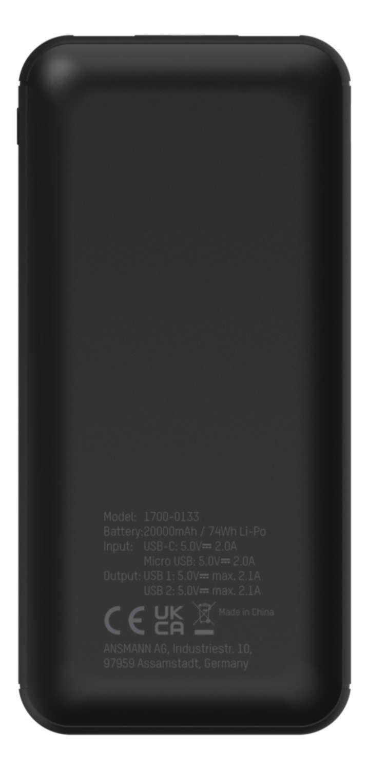Ansmann PB212 Powerbank 20000 mAh LiPo 5 V 2,1 A Schwarz