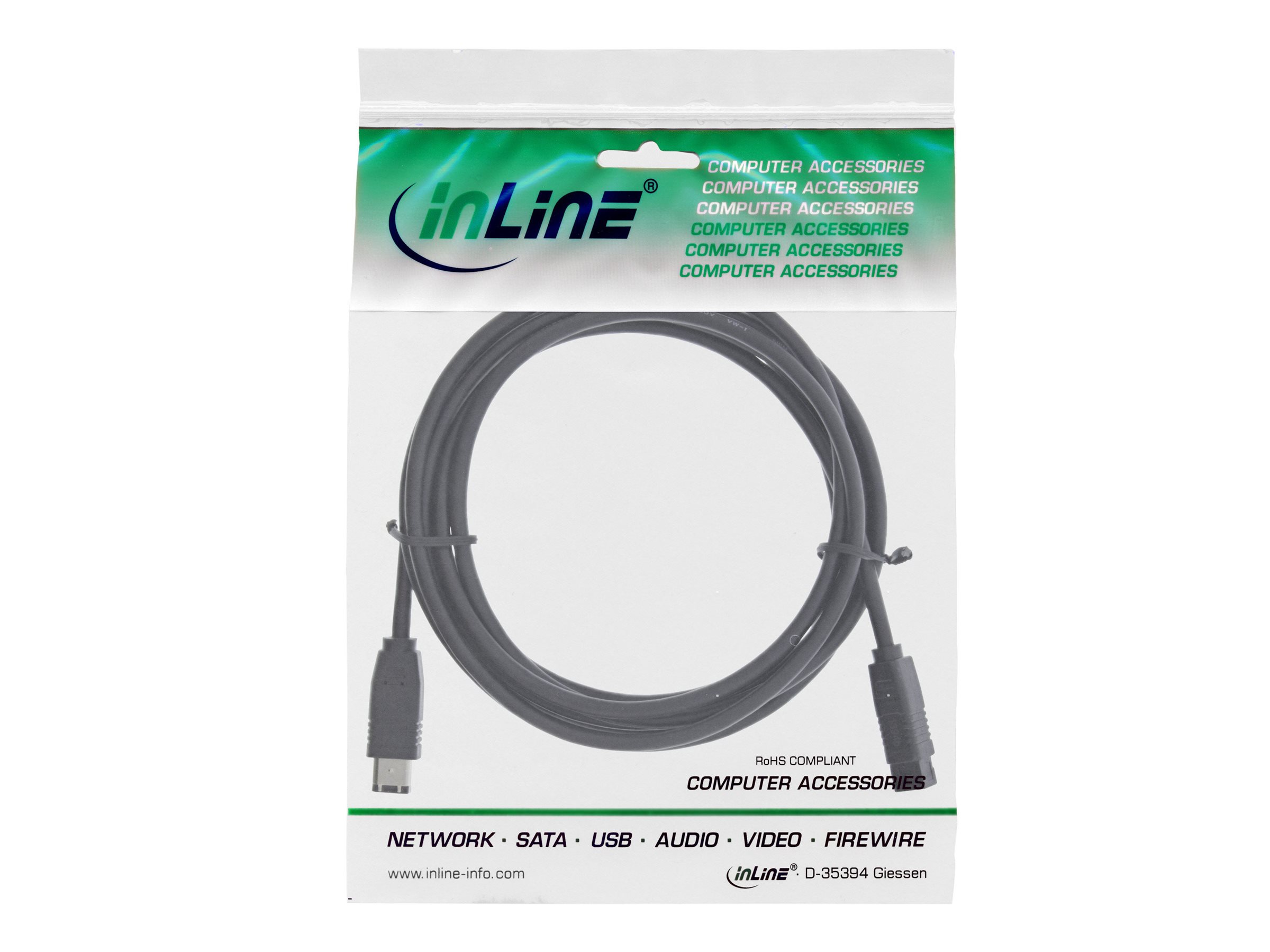InLine FireWire-Kabel, 6-polig auf 9-polig (FireWire 800), doppelt geschirmt, 5 m, Schwarz