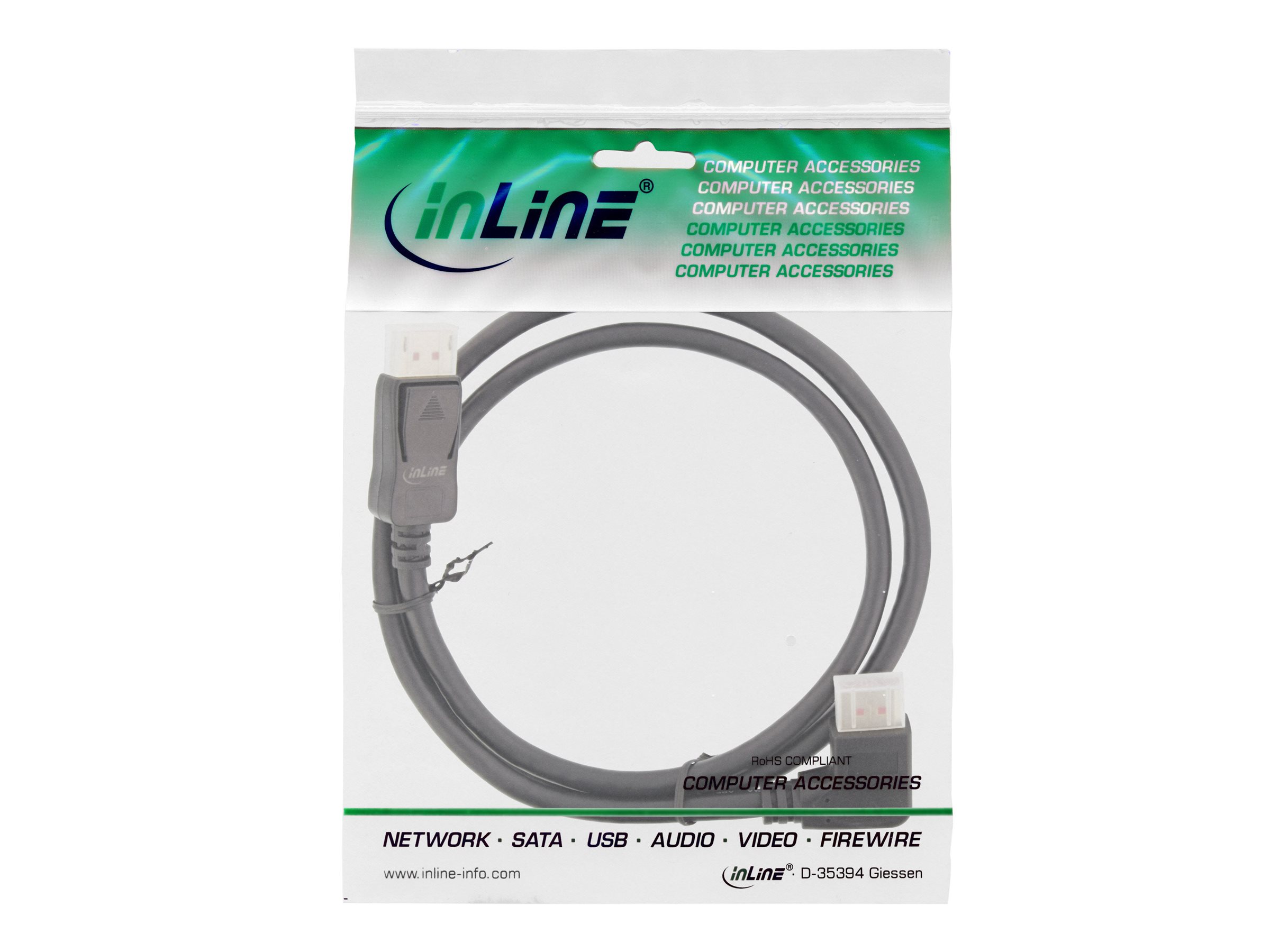InLine DisplayPort 1.4 Kabel 1 m 8K DisplayPort (M) rechtwinklig zu DisplayPort (M) gerade Schwarz