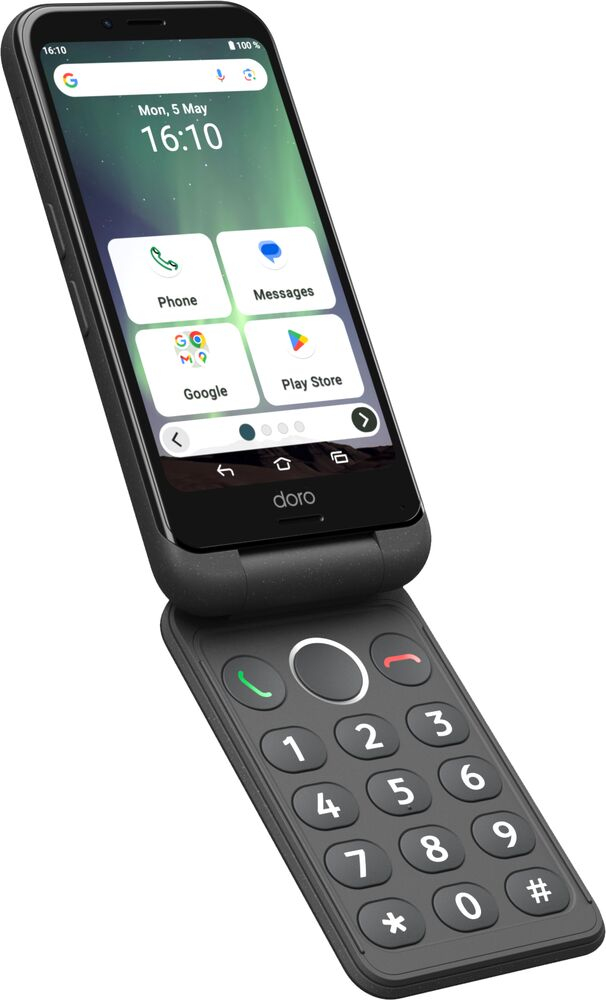 Doro Aurora A20 Klappgehäuse-Smartphone 4,5" 4 GB RAM 64 GB Android 14 Graphit inkl. Wireless Charger