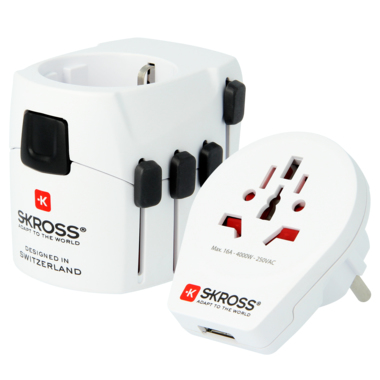 SKROSS PRO World & USB Reisestecker mit USB-Anschluss Weiß