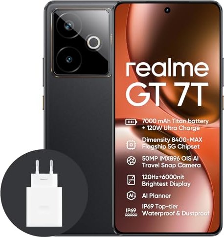 Realme GT 7T 5G Dual Sim 12GB RAM 512GB - Black (512 GB, IceSense Black, 6.80", Dual SIM, 50 Mpx, 5G) Schwarz (631002003276)