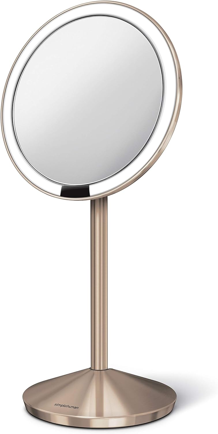 simplehuman Faltspiegel mit Sensor, 12 cm, wiederaufladbar, Edelstahl roségold (ST3010)