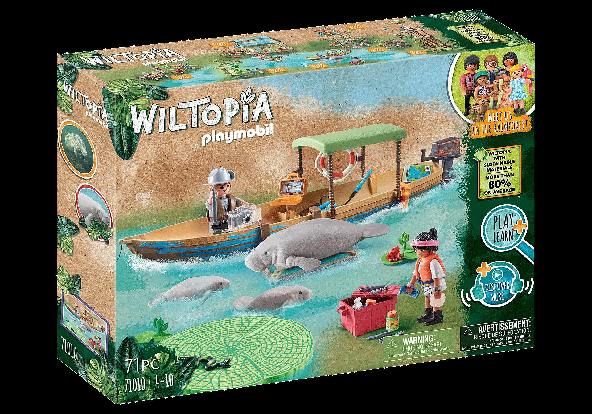 Produktbild von PLAYMOBIL Wiltopia Bootsausflug Zu Seekühen – Mit 3 Schwimmfähigen Tieren, Für Kinder Ab 4, Nachhaltig