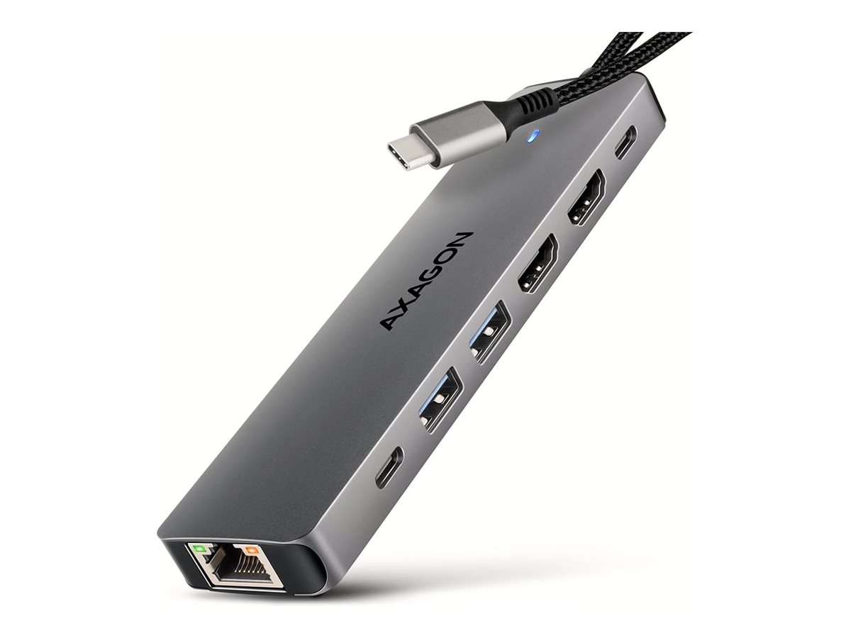 AXAGON HMC-7HX2 Dockingstation USB-C 3.2 Gen 1 2x HDMI 100W Grau