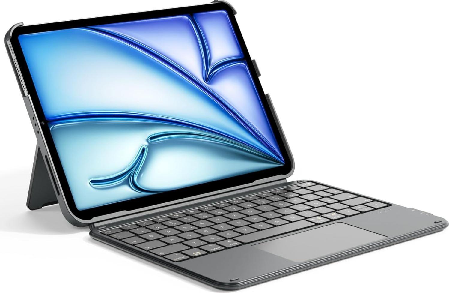 Inateck KB04122 Tastaturhülle QWERTZ DE für iPad 11" A16/Air M3-M2/Pro abnehmbar mit Touchpad (KB04122-G-DE) (geöffnet)