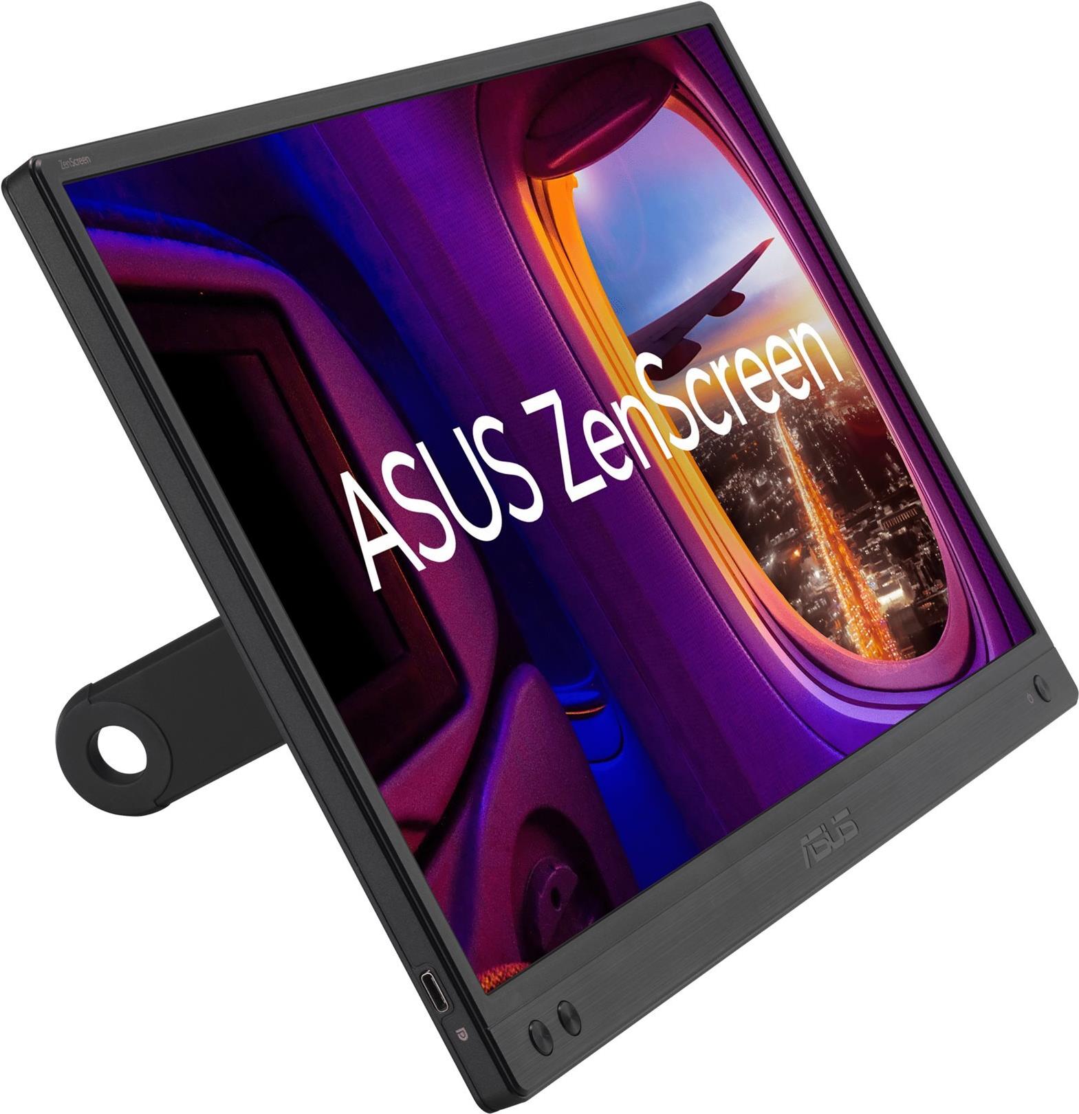 ASUS ZenScreen MB166CR Tragbarer USB-Monitor - 16 Zoll (15,6 Zoll sichtbar), Full HD, IPS, USB Typ-C, flimmerfrei, Blaulichtfilter, entspiegelte Oberfläche, 360° Kickstand [Energieklasse B] (90LM07D3-B03170)
